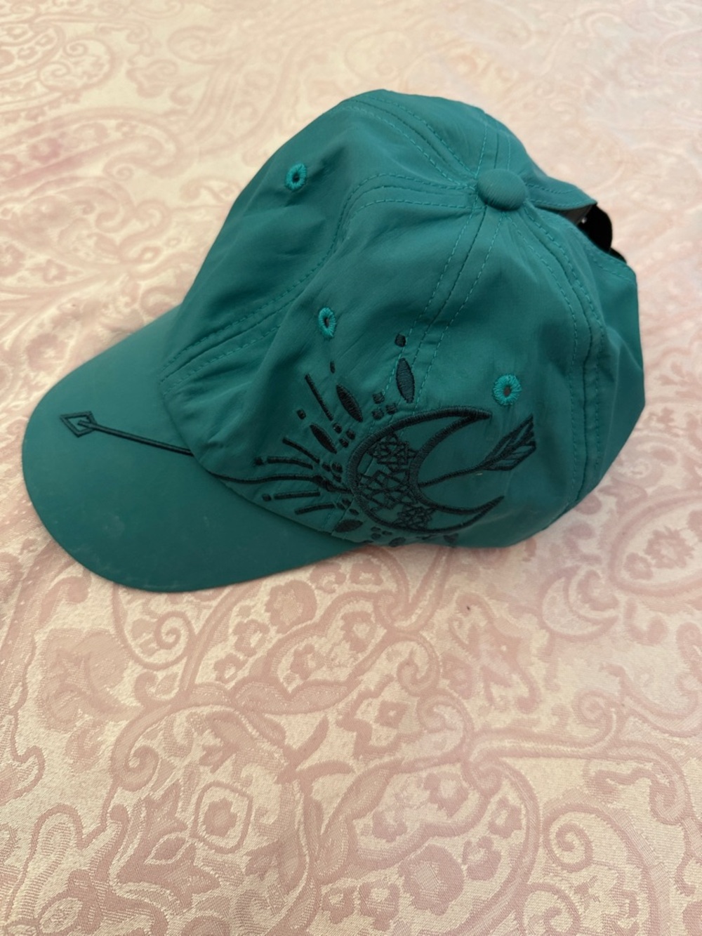 Teal Embroidered Crescent Moon Baseball Cap - Women